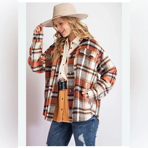 🎁New Oversized Plaid Jacket with Corduroy Collar🎁 - Picture 7 of 15